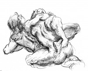 "Wrestling with a Notion", pencil by Tim Holmes